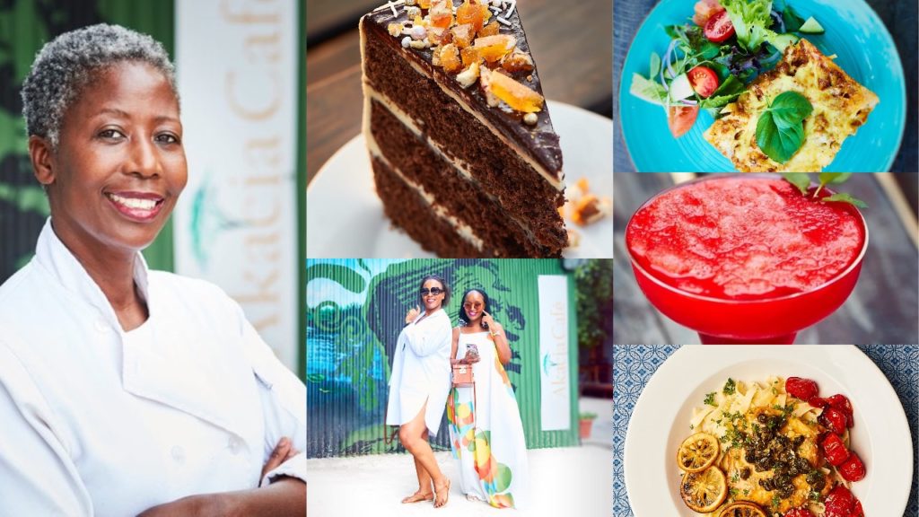 Edna owner of Acacia Cafe & Restaurants, guests & her tasty food she makes